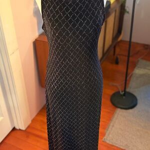 Vtg. All That Jazz Women's Black Dress w/ Glitter Lattice Pattern Size S